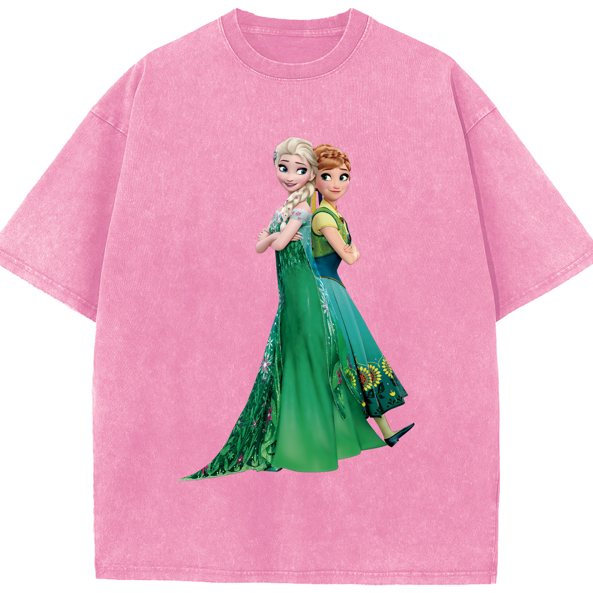 （画像用） アナと雪の女王 アンナ エルサ Frozen Anna Elsa 綿100% ヴィンテージ風 半袖Tシャツ（フロントプリント）